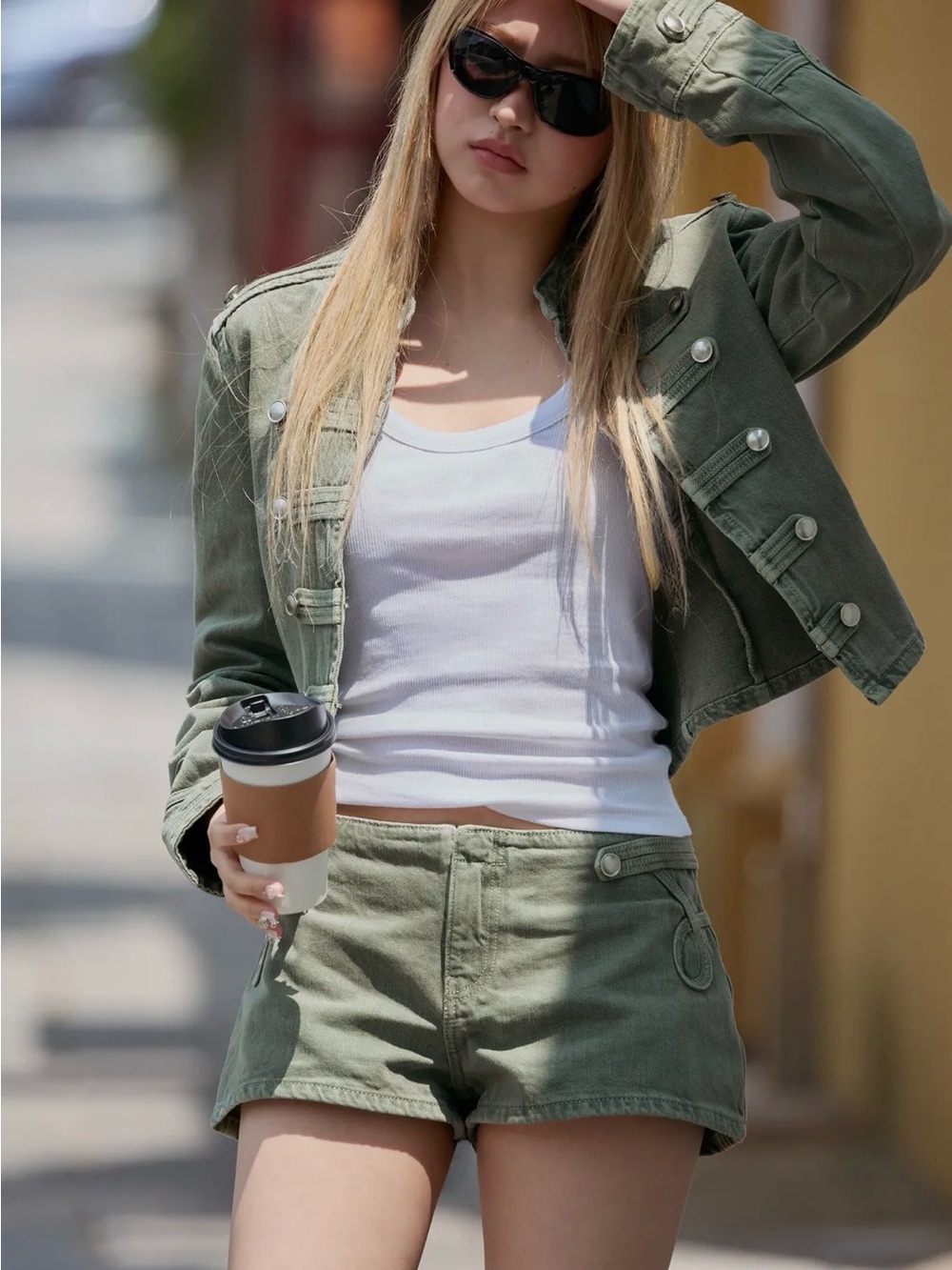 Zara Olive Green Denim Mini Shorts